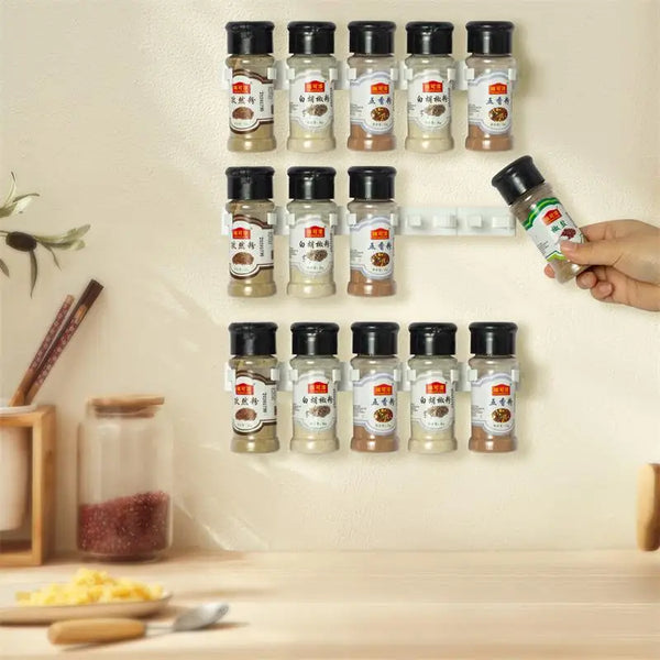 Wall-Mounted Grey Spice Jar Rack