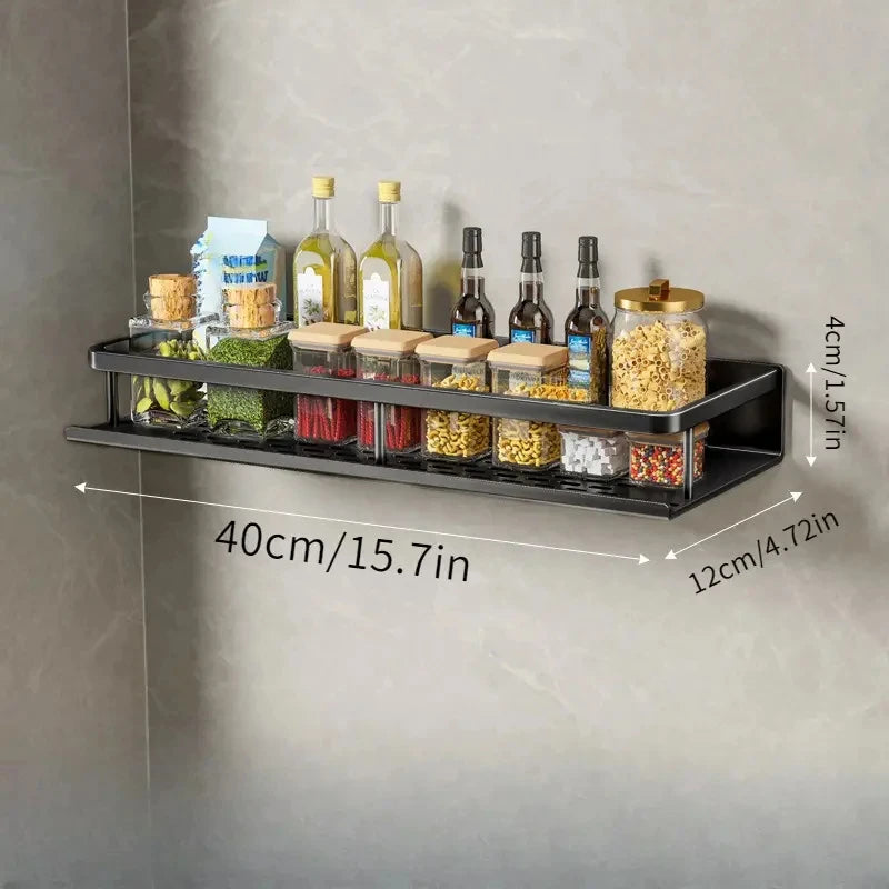 Wall-Mounted Kitchen Shelf & Spice Rack with Hooks