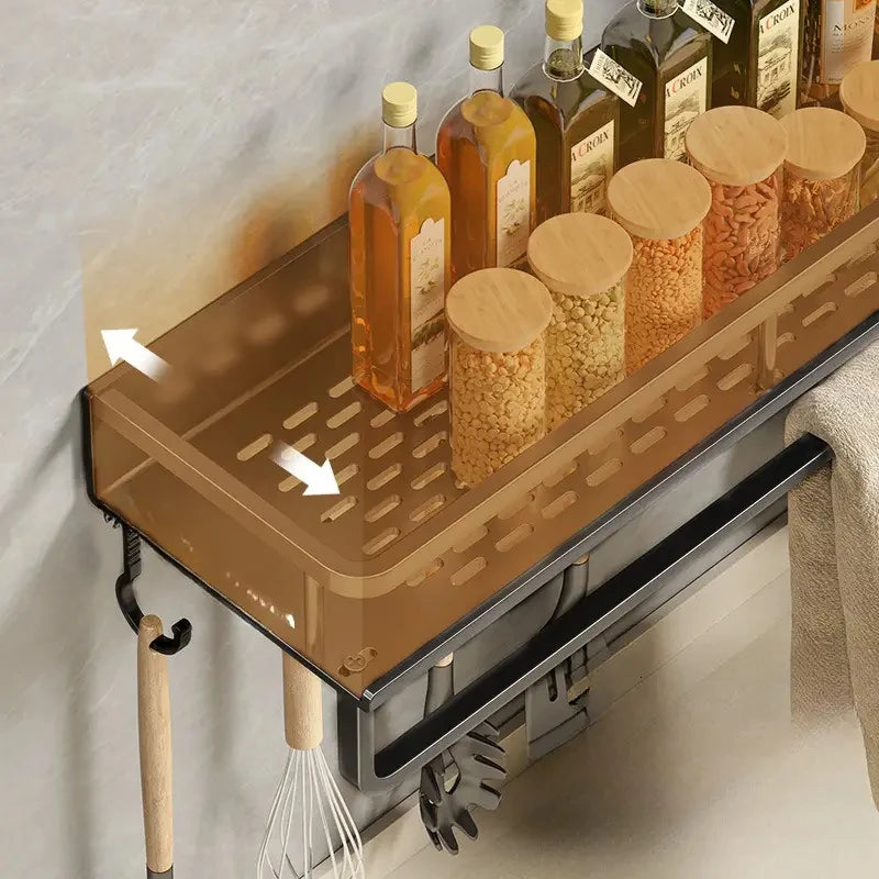 Wall-Mounted Kitchen Shelf & Spice Rack with Hooks
