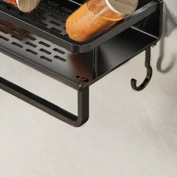 Wall-Mounted Kitchen Shelf & Spice Rack with Hooks