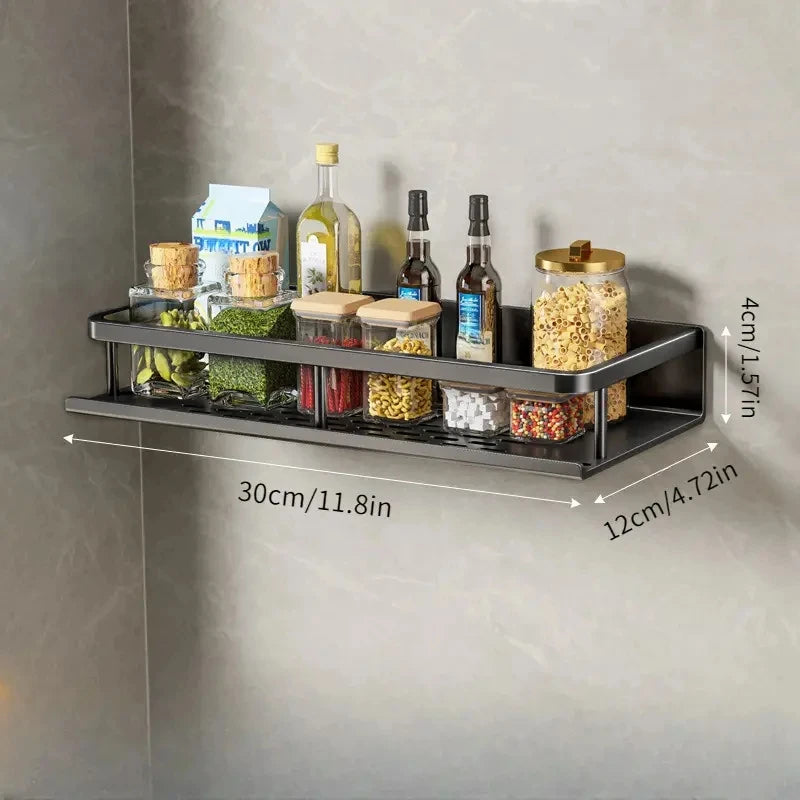 Wall-Mounted Kitchen Shelf & Spice Rack with Hooks